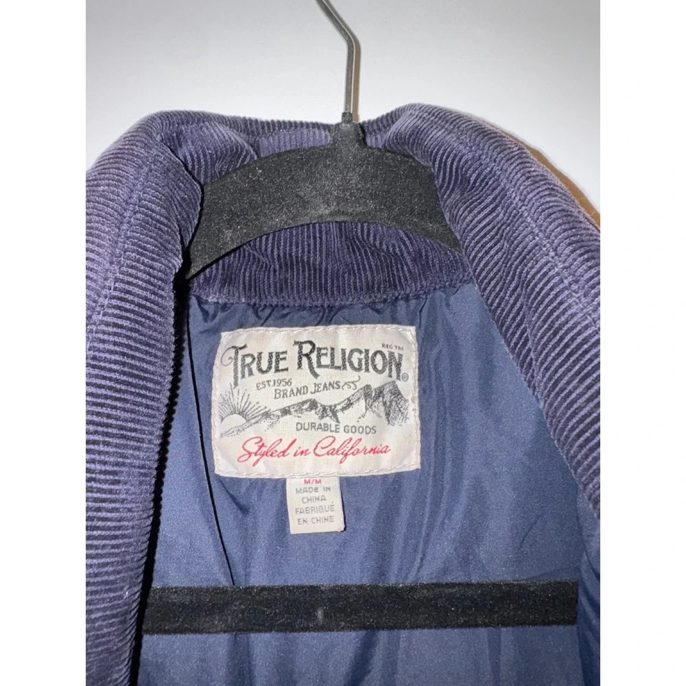 True Religion Mens Navy Corduroy Puffer Vest Southwestern Yoke Size M